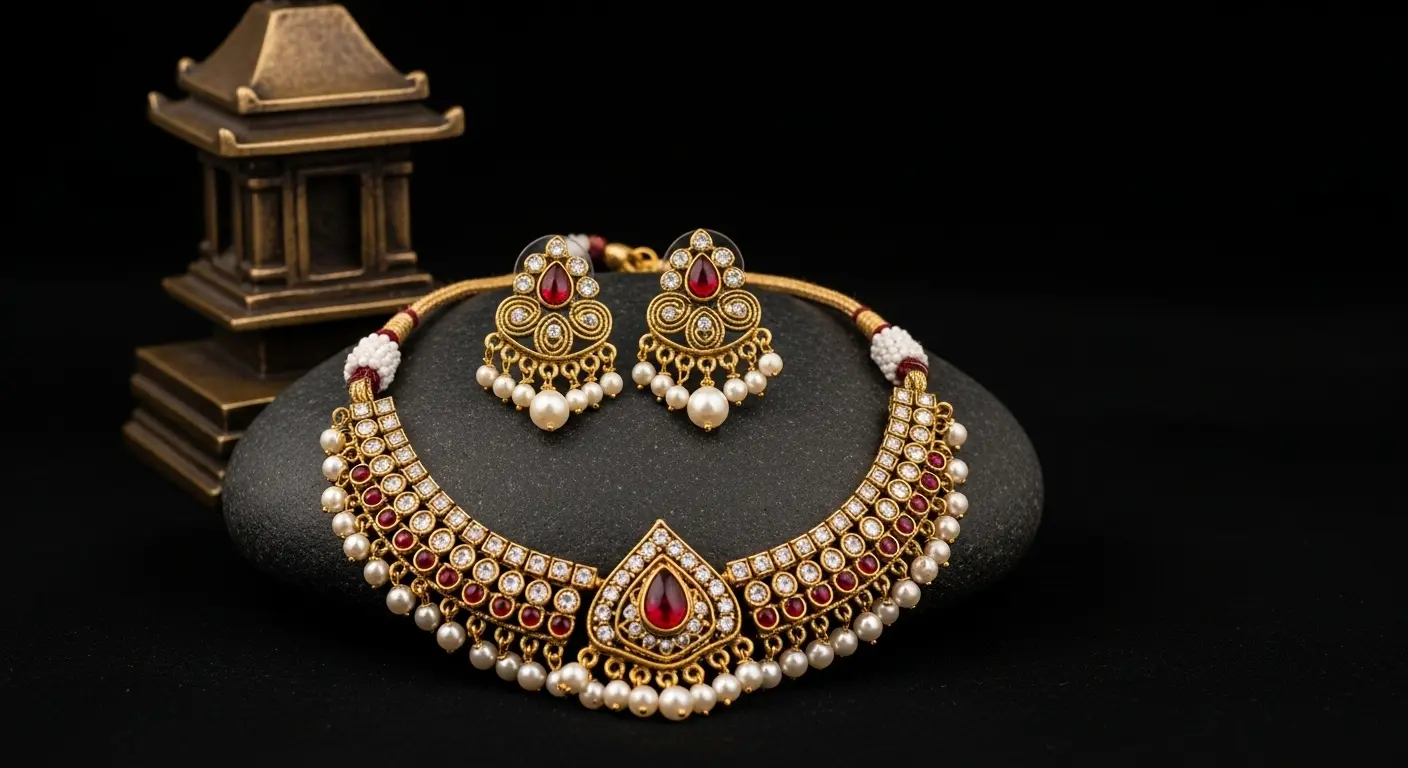 Designer imitation necklace and matching earrings