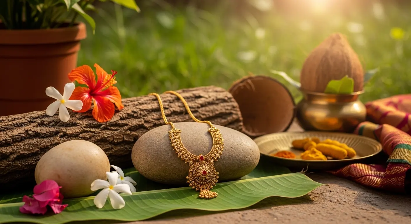 Green and gold festive necklace set