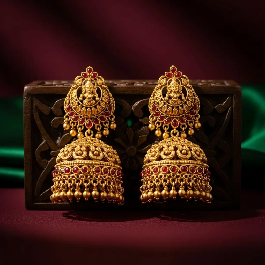 Antique gold-plated jhumka earrings for women