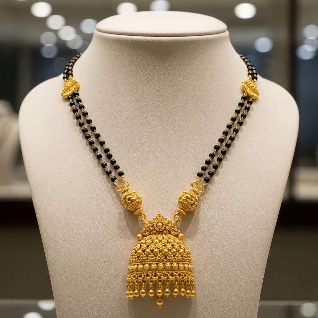 Long gold-plated bridal jewellery with pearls