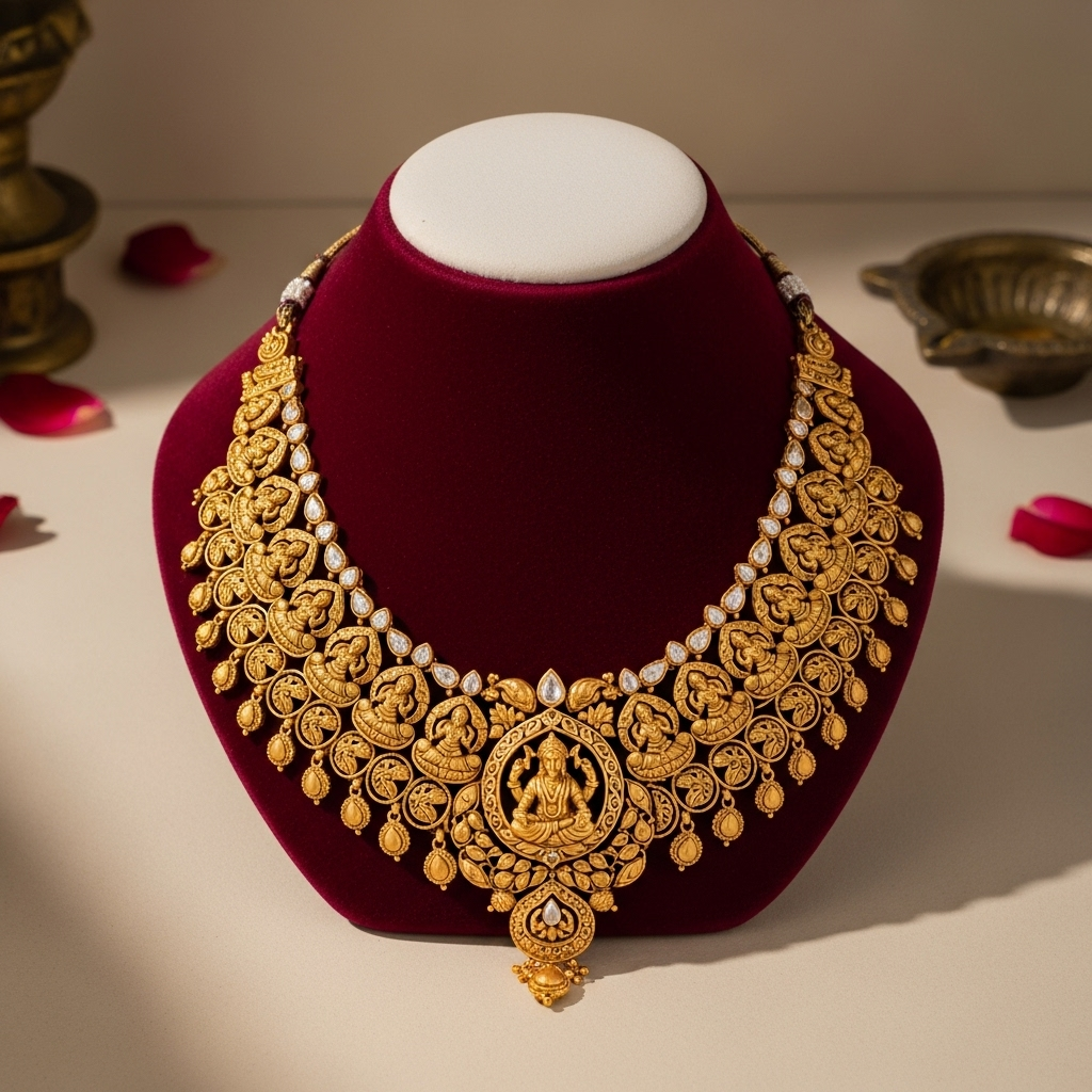 Traditional Indian imitation necklace – red gold set